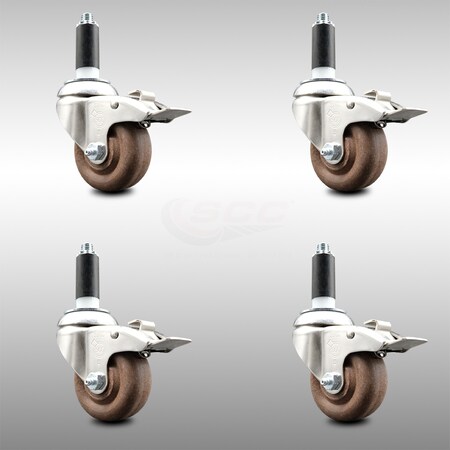 Service Caster 3.5 Inch 316SS High Temp Glass Filled Nylon 1-1/8 Inch Stem Caster Set Lck Brake SCC-SS316TTLEX20S3514-GFNSHT-118-4